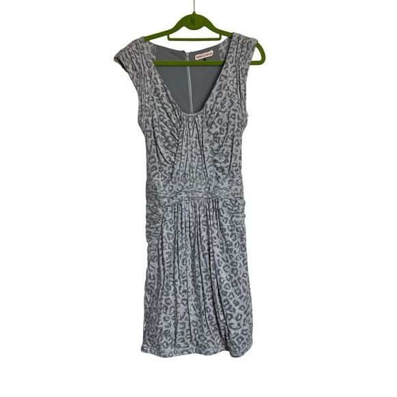 Rebecca Taylor Dress Womens Size Small Gray Mini Leopard Print Ruched Sleeveless - Picture 1 of 10